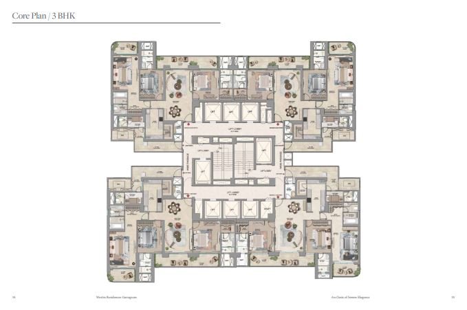 Core plan for 3 BHK residences
