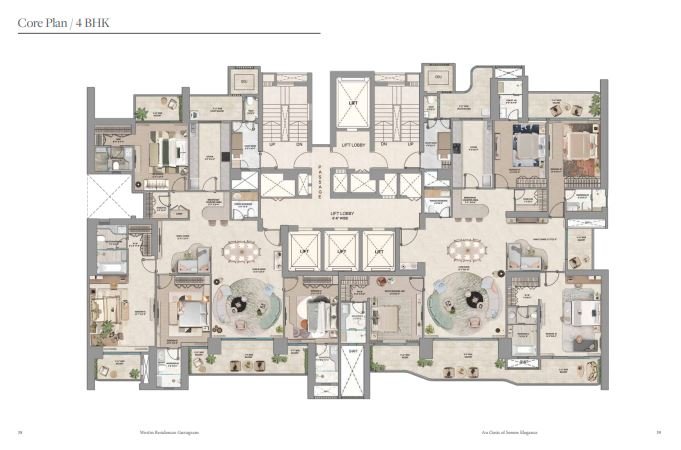 Core plan for 4 BHK residences